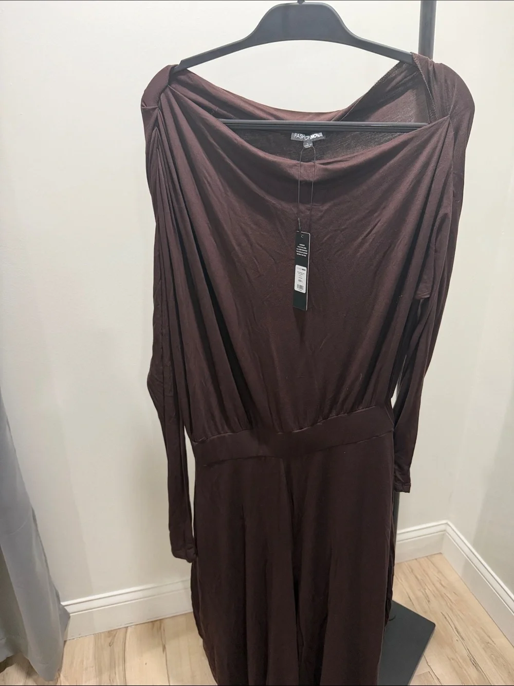 Fashion Nova Long Sleeve Brown Draped Jumpsuit - Picture 3 of 3